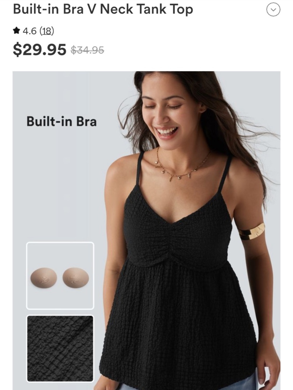 Black V-Neck Built-In Bra Tank Top Halara